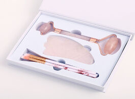 Foto van Schoonheid gezondheid natural rose quartz roller face lift massage facial jade spatula makeup brush 
