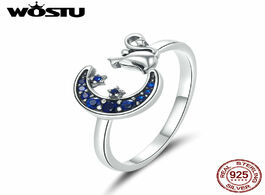 Foto van Sieraden wostu moon cat open ring 925 sterling silver blue zircon adjustable size animal for women f