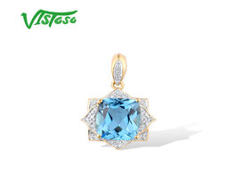 Foto van Sieraden vistoso gold pendant for lady genuine 14k 585 yellow radiant blue topaz sparkling diamond d