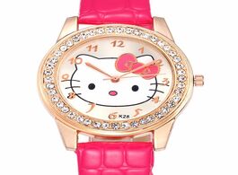 Foto van Horloge hello kitty cartoon watches women kids luxury rose gold diamond quartz wrist casual leather 
