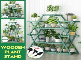 Foto van Meubels wooden flower rack plant stand with 3pcs garden tools multi tiers shelves bonsai display she