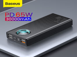 Foto van Computer baseus 65w tablet power bank 30000mah usb c pd quick charge powerbank portable external bat
