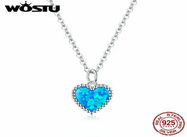 Foto van Sieraden wostu deep blue heart necklace 925 sterling silver opal long chain for women romantic jewel