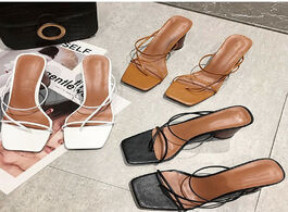 Foto van Schoenen women sandals slides woman pumps block heels wood high narrow band slippers summer shoes fa