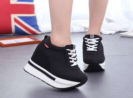 Foto van Schoenen women sneakers fashion height increasing breathable lace up wedges platform shoes canvas wo