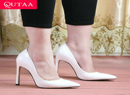 Foto van Schoenen qutaa 2020 fashion shoes women pumps high heels snakeskin pu flock sexy ladies pointed toe 