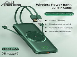 Foto van Telefoon accessoires pinzheng 20000mah qi wireless charger power bank built in 4 cables powerbank po