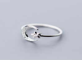 Foto van Sieraden real 925 sterling silver minimalist zircon moon star opening ring for charming women party 