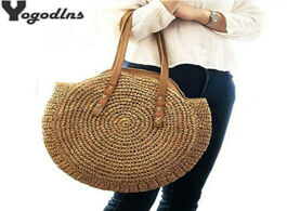 Foto van Tassen simple straw circular square women shoulder bag handmade woven bohemian handbag summer beach 