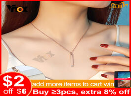 Foto van Sieraden vnox simple customize engrave vertical bar pendant necklaces for women pink gold color fash