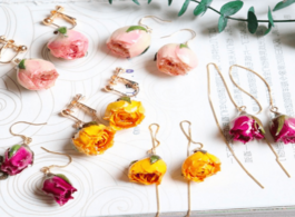 Foto van Sieraden women natural dried flower earrings imitation colors rose drop earring party real dry jewel
