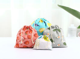 Foto van Tassen cotton linen fabric pouch drawstring bag cute fruit print kids travel cloth shoes storage mak