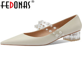 Foto van Schoenen fedonas sweet fashion pearl decoration pointed toe handmade shoes for women genuine leather