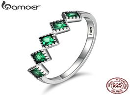 Foto van Sieraden bamoer high quality 925 sterling silver stackable square green cz finger rings for women we