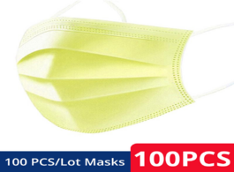 Foto van Beveiliging en bescherming masque yellow disposable mask 3 layer non woven safety breathable face ea