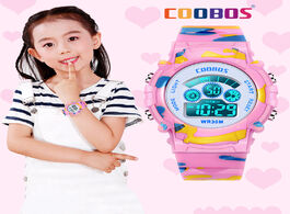 Foto van Horloge pink camouflage kids watch for girls sport waterproof digital watches boy led luminous date 