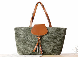 Foto van Tassen 39x28cm new style shoulder straw bag japanese natural woven beach summer vacation casual a726