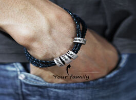 Foto van Sieraden personalized mens braided genuine leather bracelet stainless steel custom beads name charm 