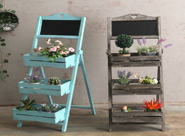 Foto van Meubels wood plants stand outdoor indoor ladder shelf with blackboard garden planter flower rack bal