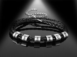 Foto van Sieraden lemegeton personalized custom engrave family names bracelet men layered leather with beads 