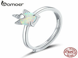 Foto van Sieraden bamoer 925 sterling silver rings for women shining opal unicorn adjustale finger ring coupl