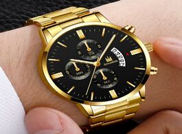 Foto van Horloge luxury men military quartz watch stainless steel gold calendar date wristwatch male clock re