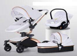 Foto van Baby peuter benodigdheden stroller 3 in 1 luxury pram for newborn carriage pu leather high landscape