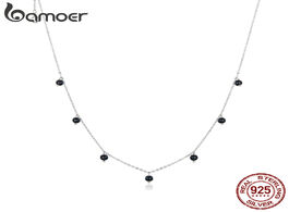 Foto van Sieraden bamoer black crystal round beads chain necklace for women real 925 sterling silver design j