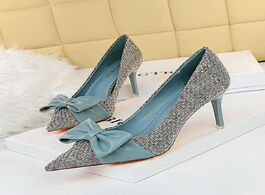 Foto van Schoenen butterfly knot pointed toe pumps women fashion high heels shoes slip on shallow weave slide