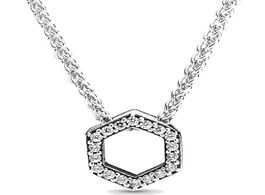 Foto van Sieraden new 925 sterling silver necklace sparkling honeycomb hexagon collier with crystal for weddi
