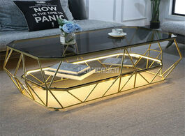 Foto van Meubels nordic rectangular tea table with led light creative double layer toughened glass desktop ir