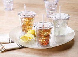 Foto van Huis inrichting clear plastic cup tumbler with flat slotted lid reusable water bottle double wall dr