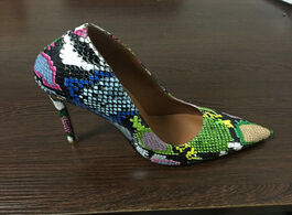 Foto van Schoenen 12cm heel women pumps brand high heels colorful snake print faux leather pointed toe sexy s