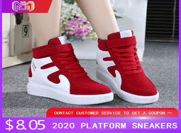 Foto van Schoenen red sneakers women 2020 high top platform casual wedges shoes womens black vulcanize