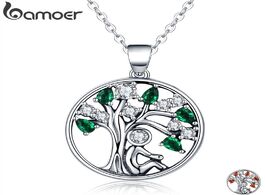 Foto van Sieraden bamoer popular 925 sterling silver rely tree of life pendant necklaces clear green cz women