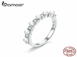 Foto van Sieraden bamoer pearl stackable ring for women white shell finger rings sterling silver 925 elegant 