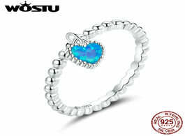 Foto van Sieraden wostu blue heart ring 925 sterling silver stackable translucent opal finger for women weddi