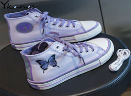 Foto van Schoenen purple butterfly embroidery women canvas sneakers patchwork espadrilles girl reflective bla