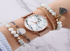 Foto van Horloge women s casual 5 pcs set metal mesh ladies watch marble quartz wrist bracelet clock for gift