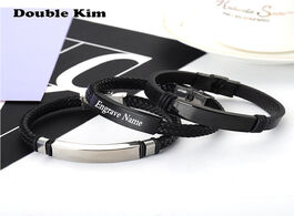 Foto van Sieraden classic men s customized black leather bracelet titanium stainless steel diy engrave nane d