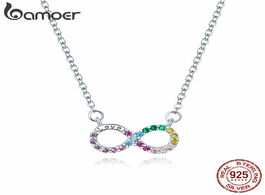 Foto van Sieraden bamoer genuine 925 sterling silver rainbow color infinite love short chain necklace for wom