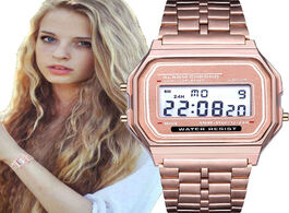 Foto van Horloge luxury rose gold women digital watch ultra thin steel led electronic wrist luminous clock la
