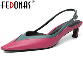 Foto van Schoenen fedonas elegant sweet genuine leather women shoes slip on square toe high heels pumps metal