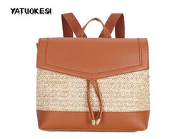 Foto van Tassen yatuokesi fashion straw woven women backpack mini small pu leather schoolbags for teenage gir