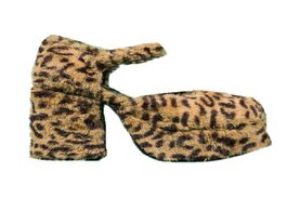 Foto van Schoenen womens round toe leopard furry fur mixed colors platform pumps block high heel ankle belt b