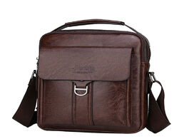 Foto van Tassen men s business leather shoulder dark brown crossbody bags for travel light messenger bag hand