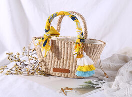Foto van Tassen natural basket handmade straw bag woven handbags sea grass beach top handle wedding gift smal