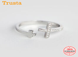 Foto van Sieraden trustdavis real 925 sterling silver minimalist cross dazzling cz adjustable rings for women