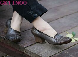 Foto van Schoenen gktinoo genuine leather women pumps 2020 spring set foot lazy shoes 6cm high heels gray ret