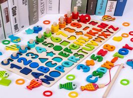 Foto van Speelgoed 5 in 1 kids wooden math count shapes letters magnetic fishing game early educational toy f